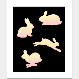 Pastel Easter Bunny Rabbit Pink and Yellow Posters and Art